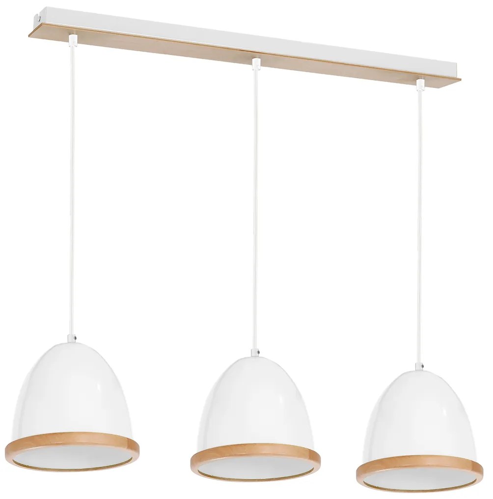 Závesné svietidlo Studio, 3x drevené/biele kovové tienidlo, (fi 21cm), w/br