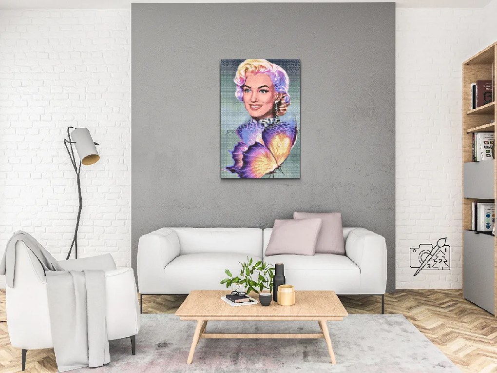 Gario Diamantové maľovanie Marilyn Monroe s motýľom Rozmery: 80 x 120 cm, Rámovanie: Iba zrolované plátno, Diamanty: Okrúhle