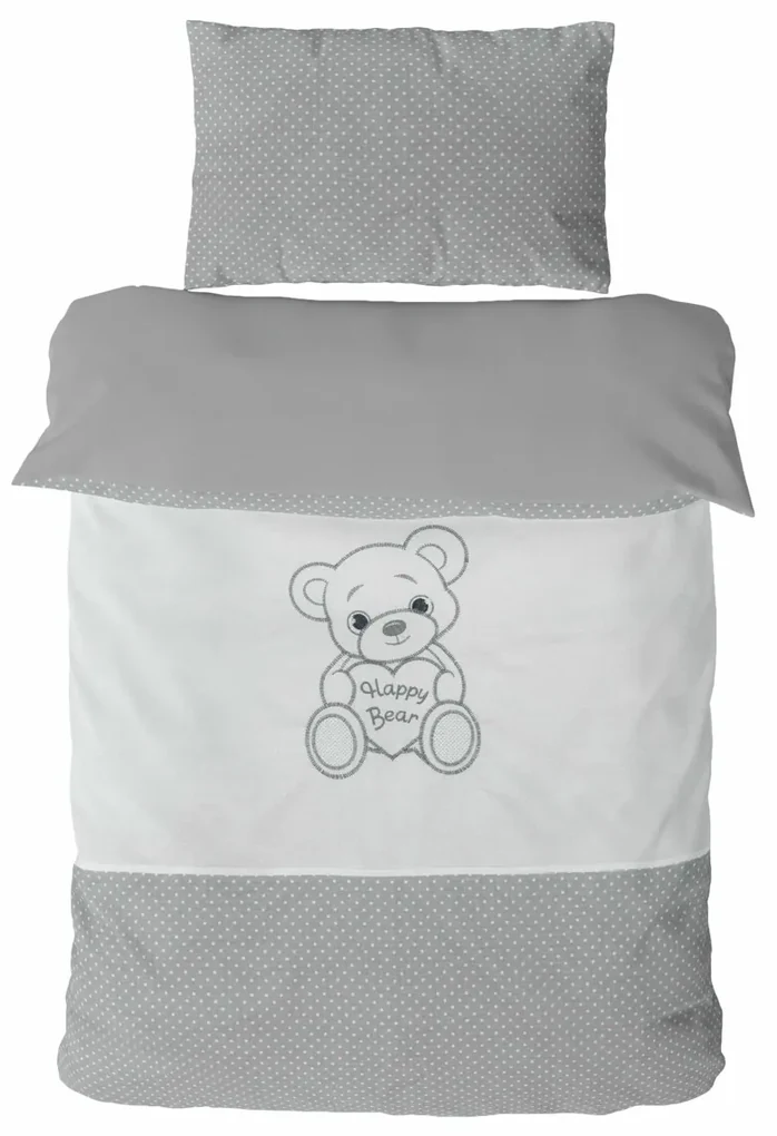 2-dielne HAPPY BEAR, obliečky do postieľky, Grey