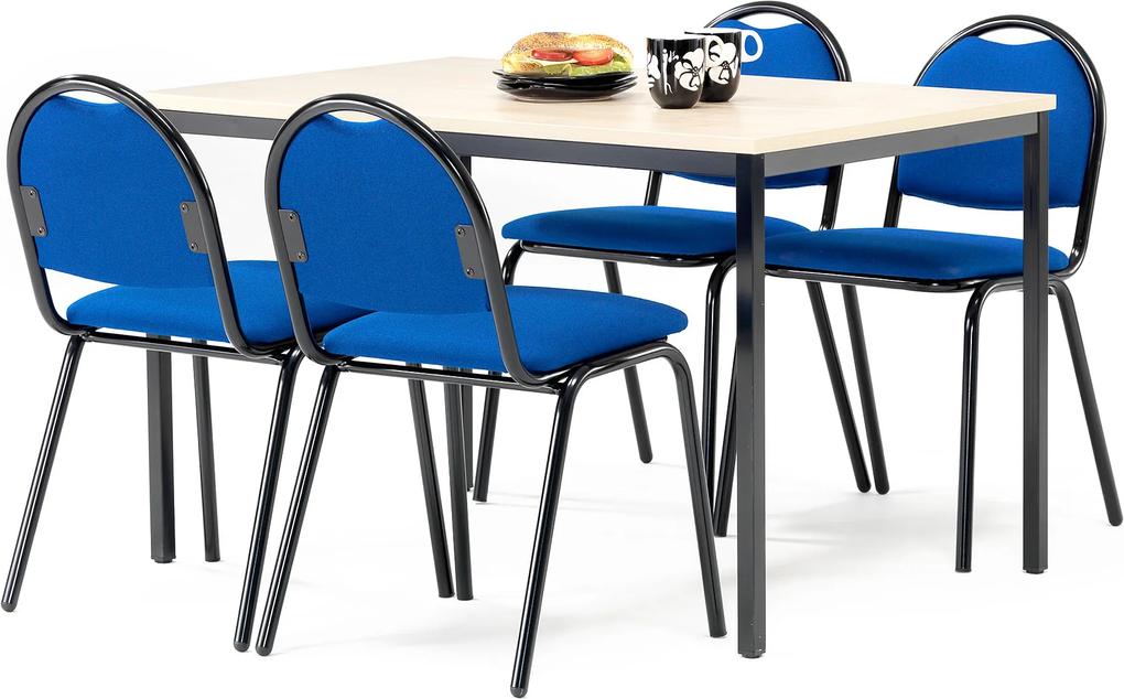 Jedálenská zostava 1x stôl Š 1200 x H 800, breza / čierna, 4x stolička modr