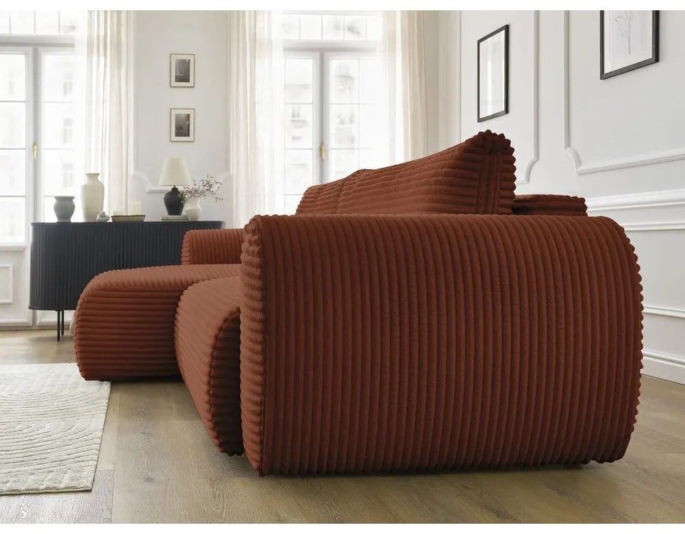 Menčestrová rozkladacia rohová pohovka v tehlovej farbe (ľavý roh) Lucien – Bobochic Paris