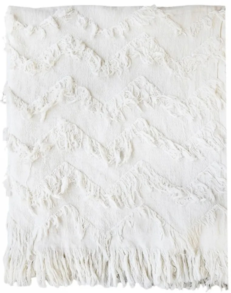 Slabučký béžový bavlnený pléd s třásňovitým vzorom Datta - 135 * 152 cm