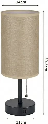 Brilagi - Stolová lampa s USB portom TABLON 1xE27/25W/230V čierna/béžová