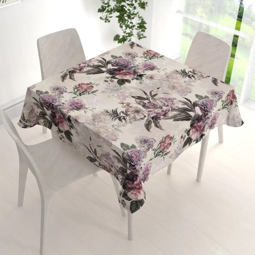 Biante Dekoračný štvorcový obrus Parma PM-112 Fialové kvety na smotanovom 70x70 cm