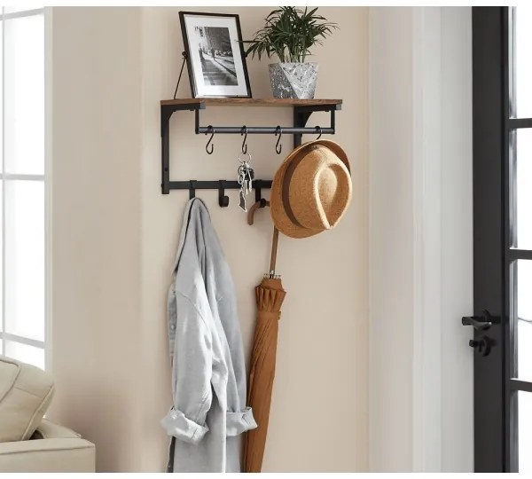 Nástenný vešiak s poličkou NATE hnedá/čierna