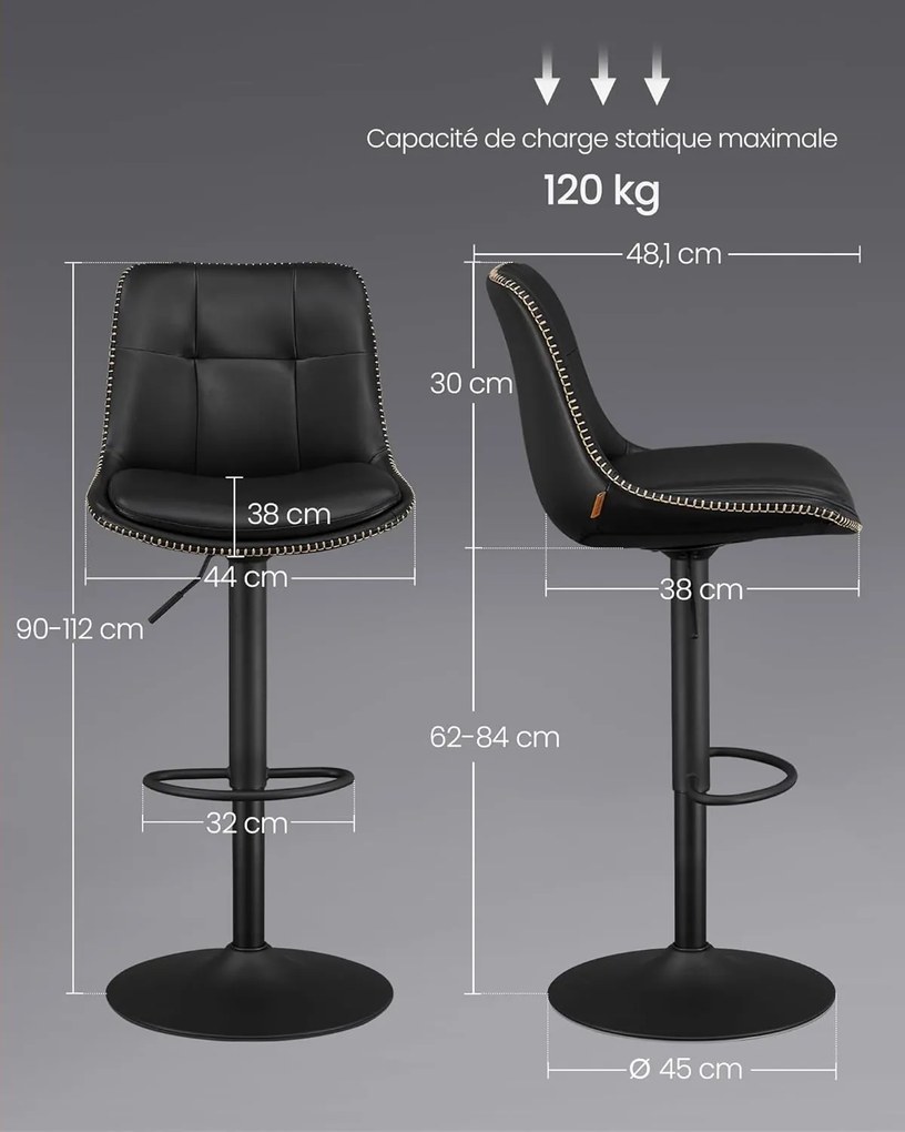 Sada 2 ks barových stoličiek Vasagle Morja čierna