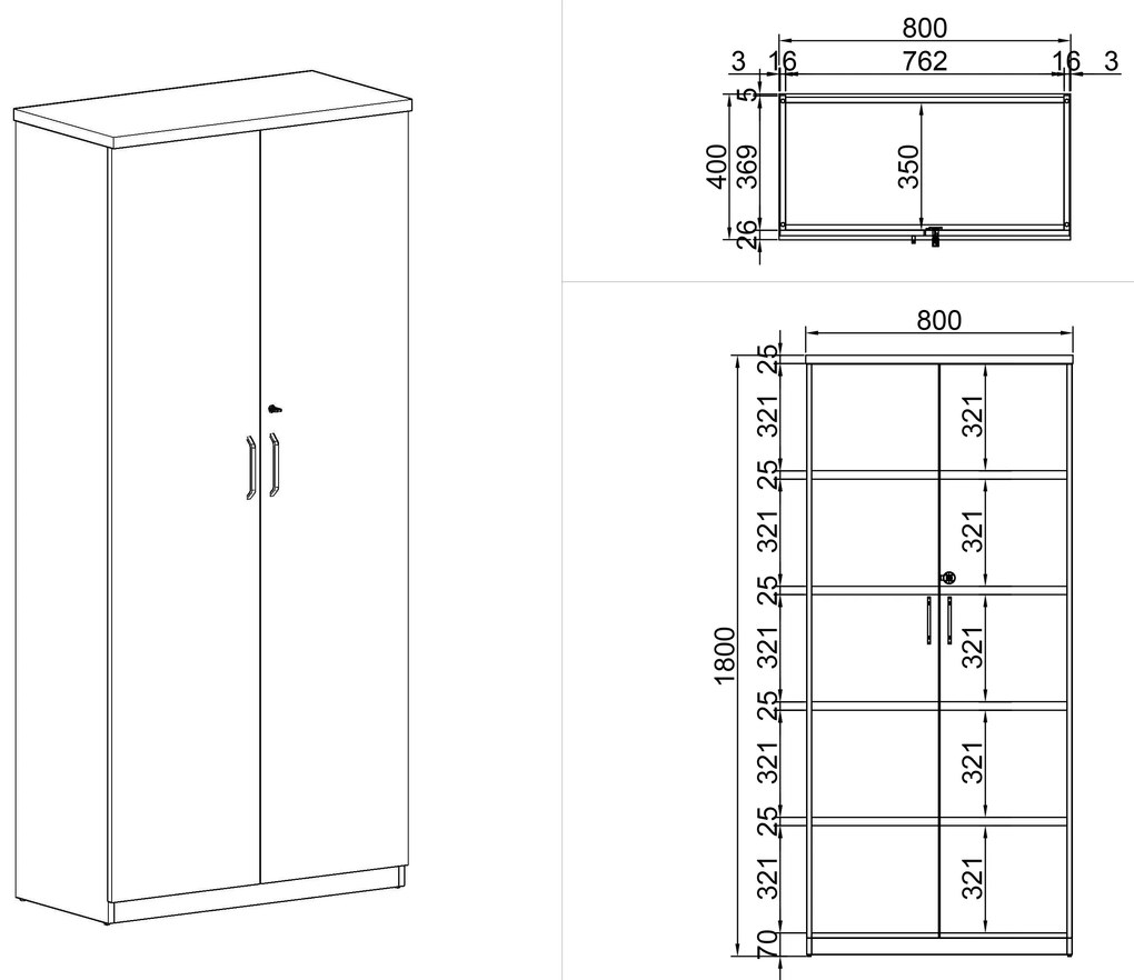 Kancelárska skriňa MIRELLI, 800 x 400 x 1800 mm, čerešňa