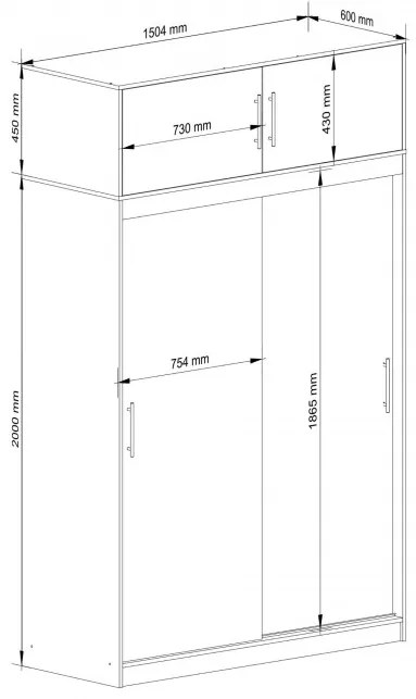 Skriňa s posuvnými dverami a nadstavcom 150 cm CLP mono biela / sivá