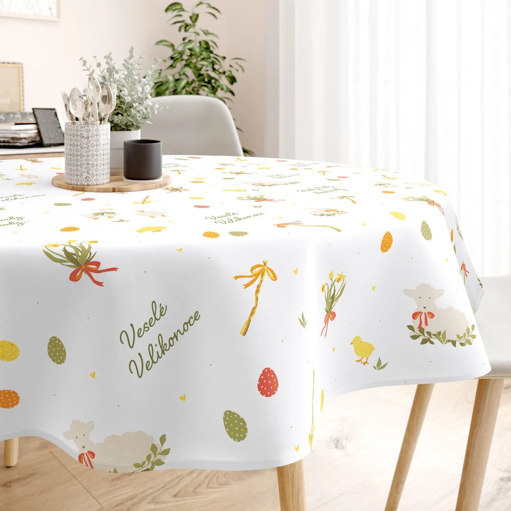 Goldea veľkonočný okrúhly obrus z pevnej bavlny - česká veľká noc Ø 150 cm