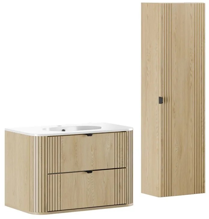 Koupelnová sestava Ovalia Pure se skříňkami a zápustným umyvadlem 80 cm dub Cremona