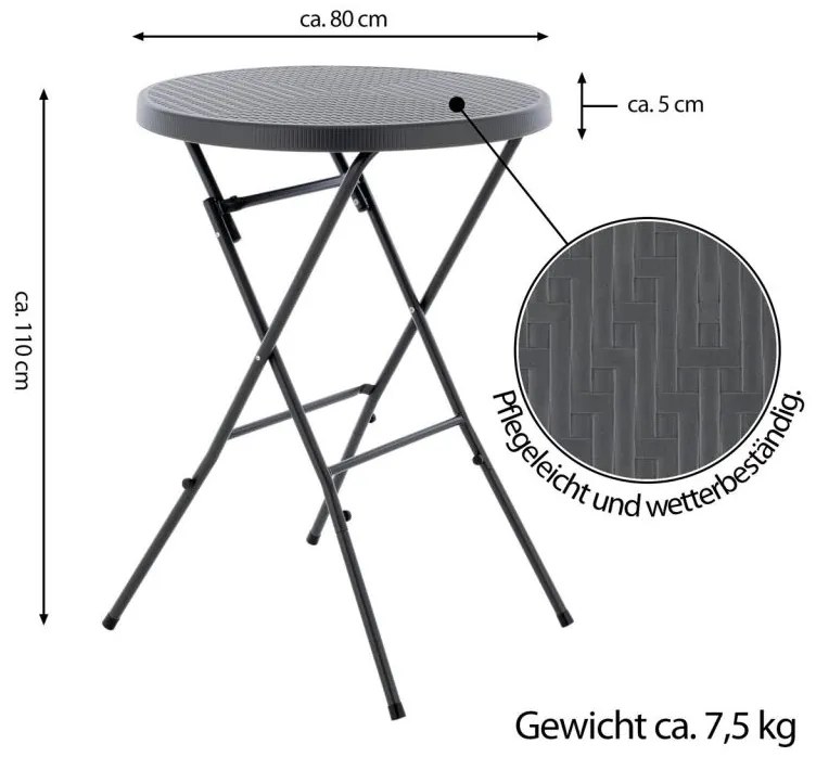 Garthen 71007 Skladací vysoký stôl - sivý