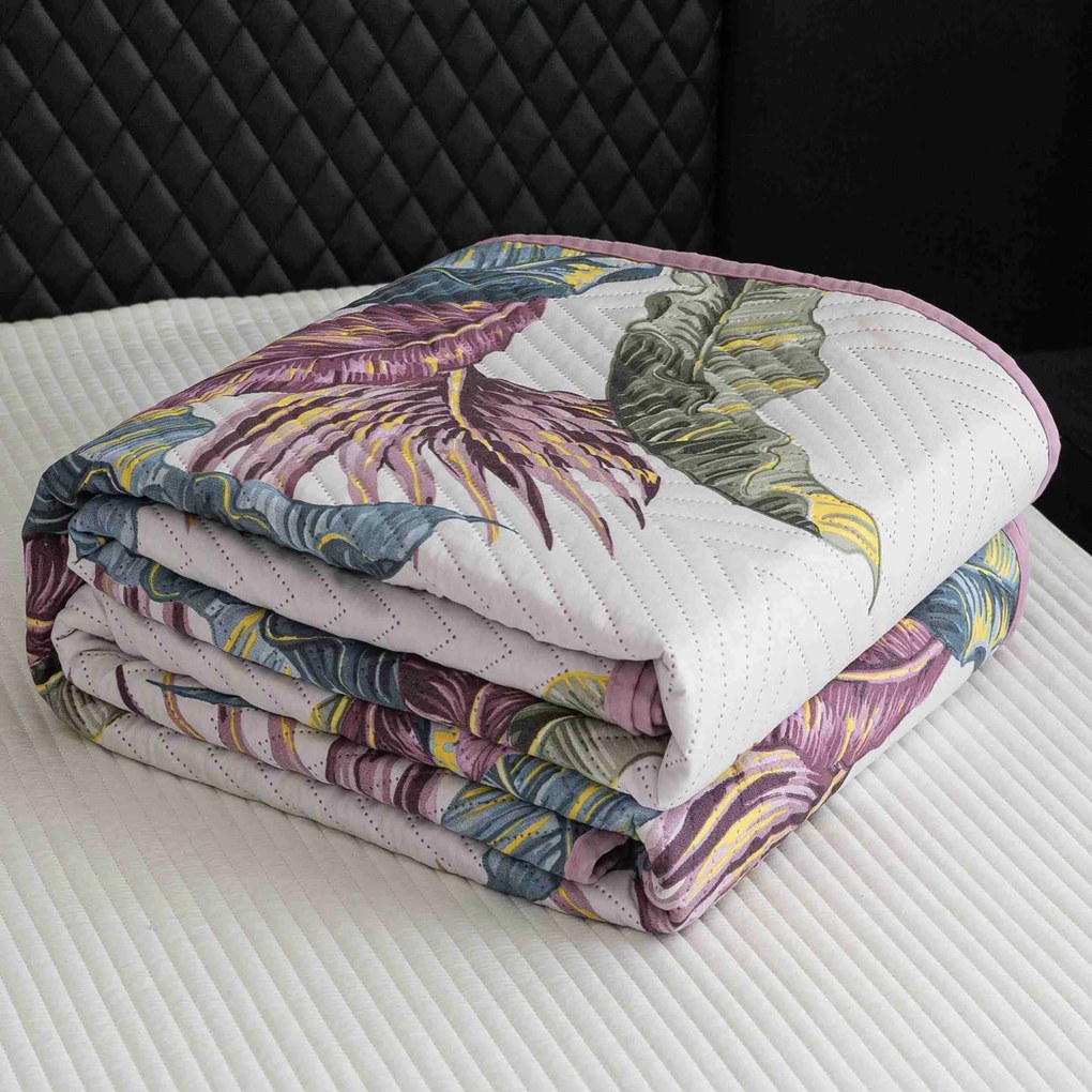 Prehoz na posteľ TROPIC biely / ružový Rozmer: 220 x 240 cm