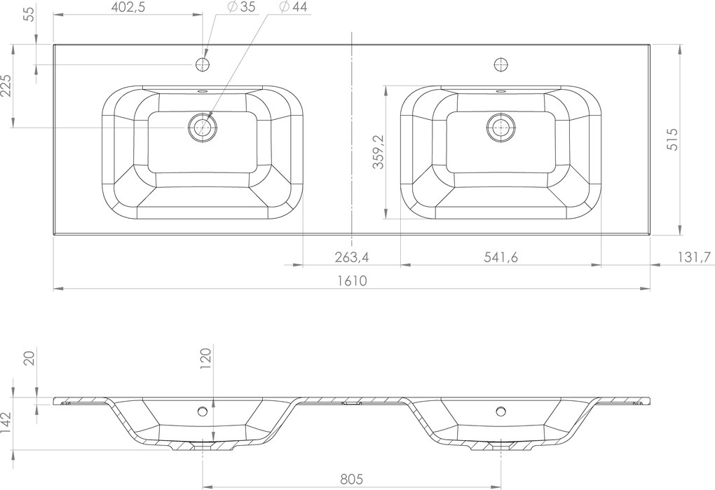 Sapho Sapho, LOREA skrinka 160x46x51,5cm (80+80cm), dub alabama/biela matná, LE080-2231-02