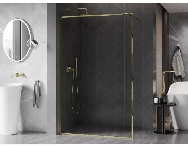 Mexen Kioto-XF, sprchová zástena s rámom 130 x 202 cm, 10mm číre sklo, zlatý lesklý profil, 800-130-104-50-00-X
