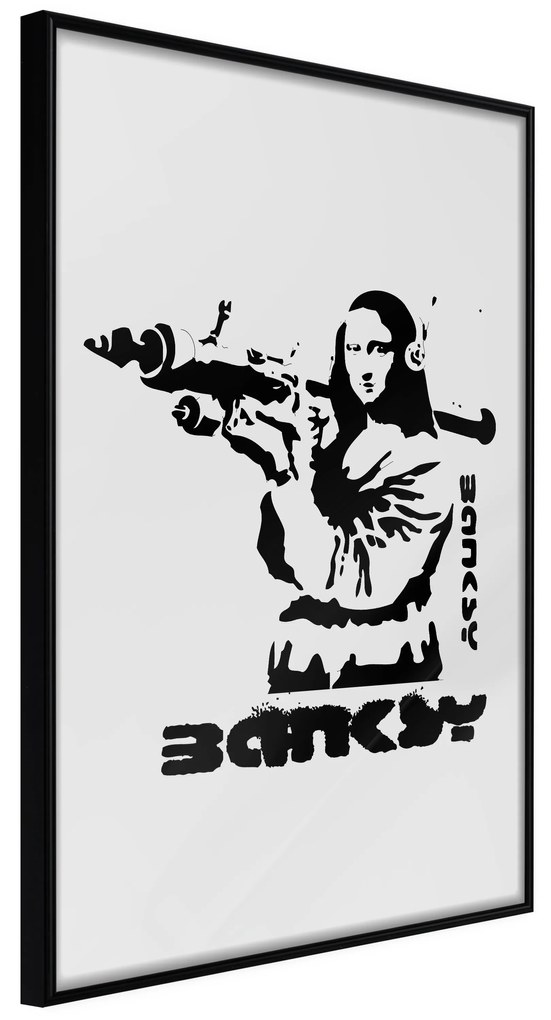 Artgeist Plagát - Mona Lisa with a Bazooka [Poster] Veľkosť: 40x60, Verzia: Čierny rám s passe-partout