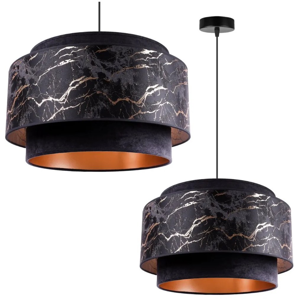 Závesné svietidlo Werona duo 3, 1x čierne textilné tienidlo so vzorom, g