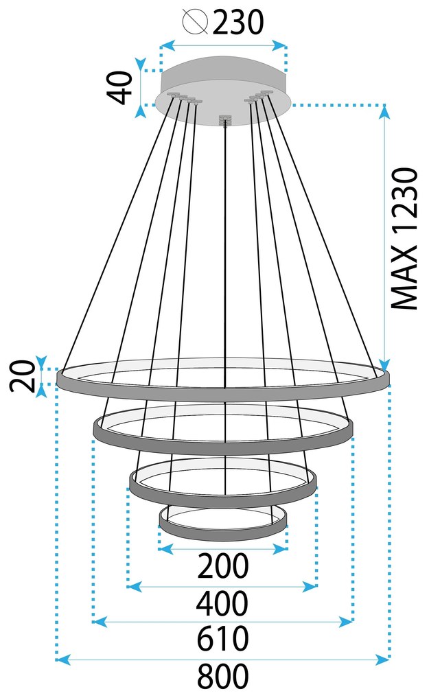 Toolight Toolight, LED stropné svietidlo 20/40/60/80 cm, 82W, 3000K, LHJ014-CP4, čierna, OSW-50005