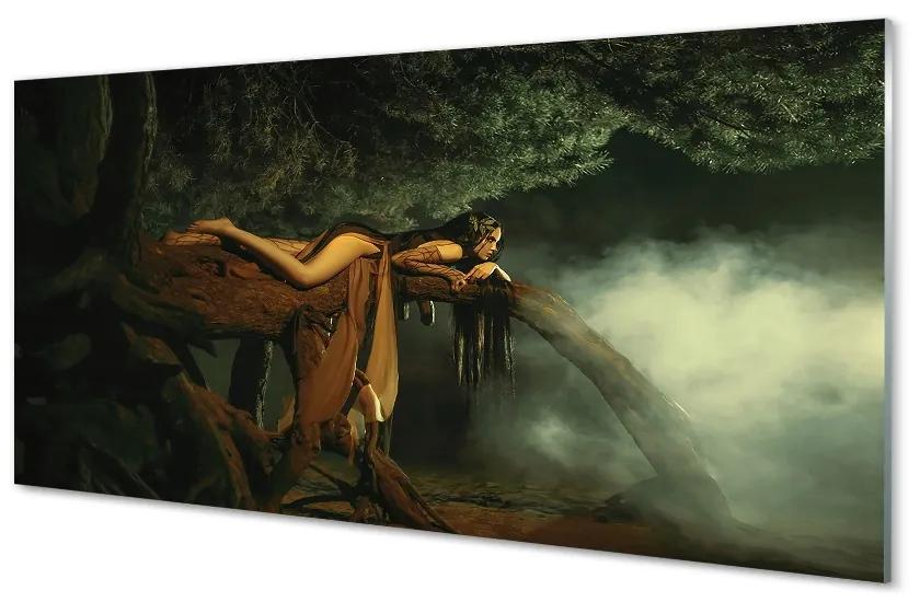 Sklenený obraz Žena strom mraky 100x50 cm