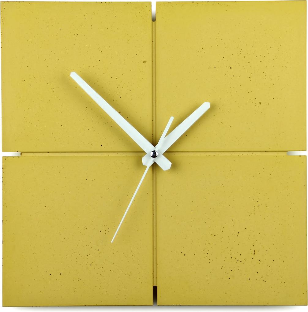 Gakobe Designové nástenné betónové hodiny SQUARE B Tu si vyber farbu hodín -DVOJKLIK NA FARBU-: Žltá, Tu si vyber farbu ručičiek              -DVOJKLIK NA FARBU-: Biele