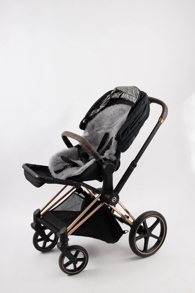 Podložka do kočíka z pravej kože sivá