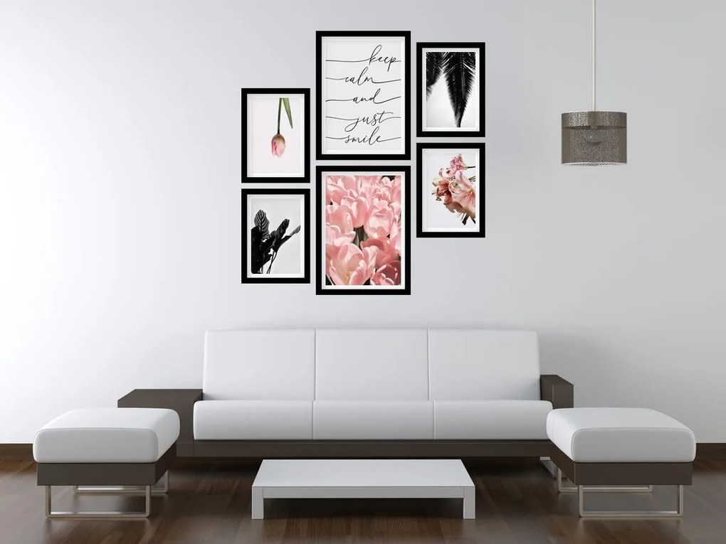 Gario Sada plagátov Rastlinná abstrakcia - 6 dielna Farba rámu: Zlatá, Rozmery: 85 x 92 cm