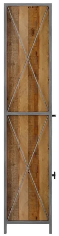 furniture-nabytek.cz - Masívna kúpeľňová vysoká skrinka Detroit z recyklovanej borovice a kovu, lakovaná, hnedá – 40×35×180 cm