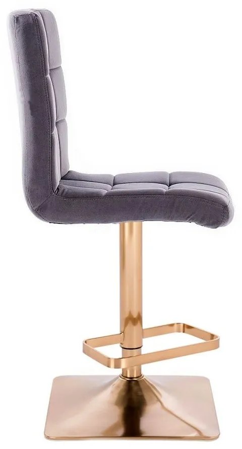 LuxuryForm DESIGN Barová stolička TOLEDO VELUR na zlatej hranatej podstave - tmavo šedá