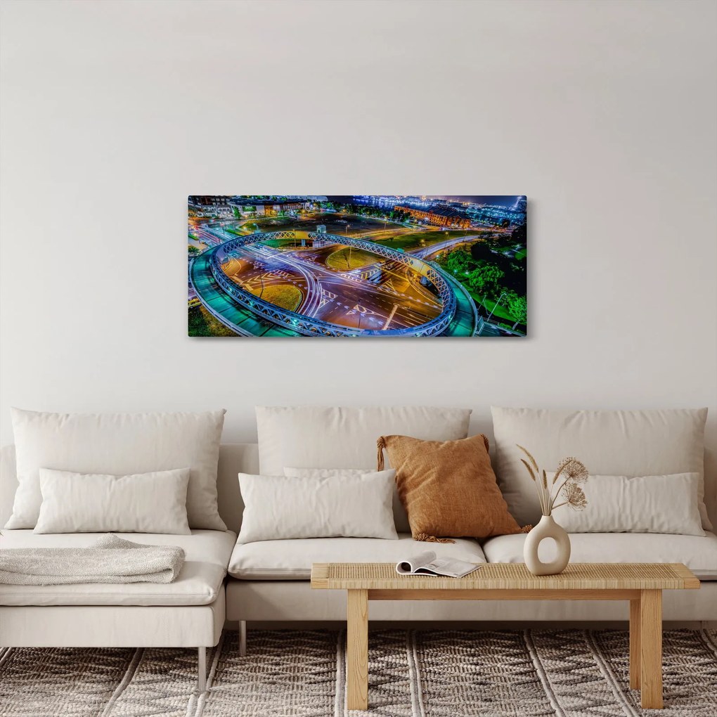 Obraz - panoráma nočného mesta (120x50 cm)