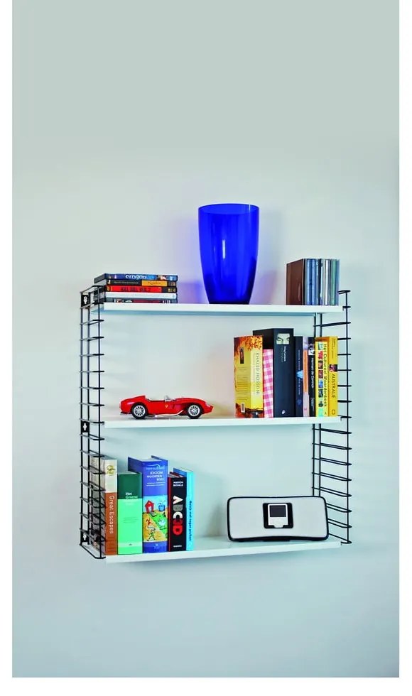 Čierny trojposchodový regál s bielymi policami Metaltex Libro, šírka 70 cm