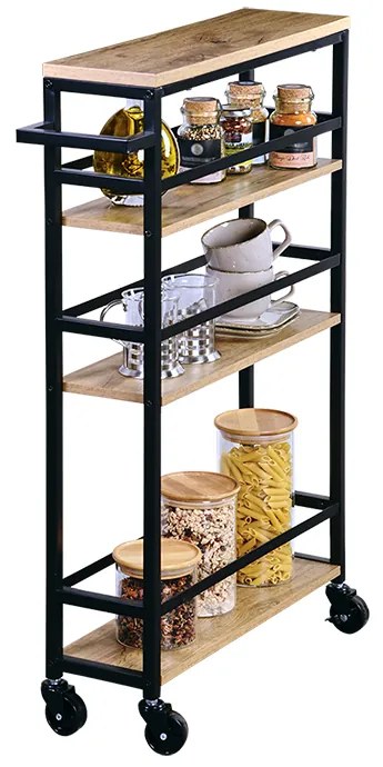 Kesper Mobilný regál, výsuvná polička, vozík, dub/čierny kov