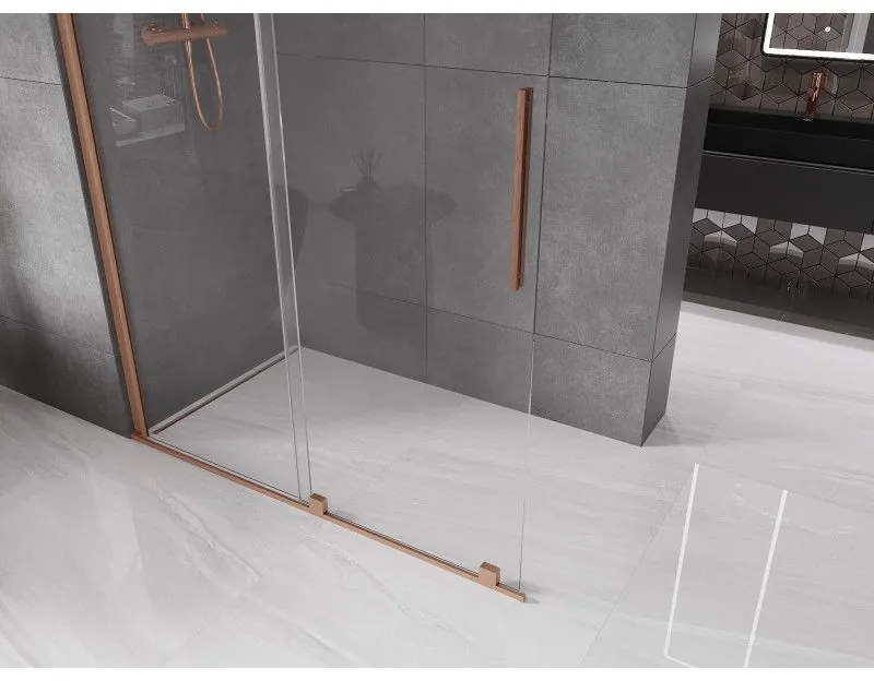 Mexen Velar, posuvné dvere do otvoru typ Walk-In 140 cm, 8mm číre sklo, medená matná, 871-140-000-03-65