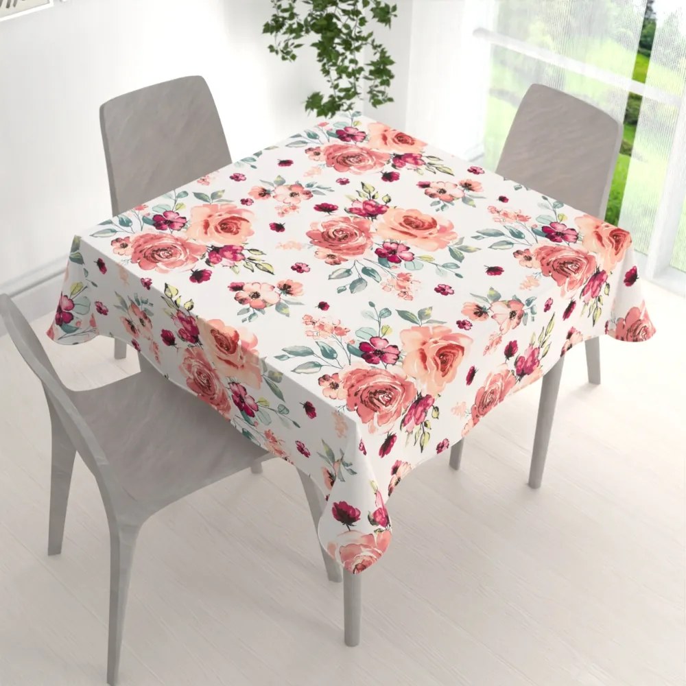 Biante Bavlnený štvorcový obrus Sandra SA-669 Červeno-ružové akvarelové kvety 60x60 cm