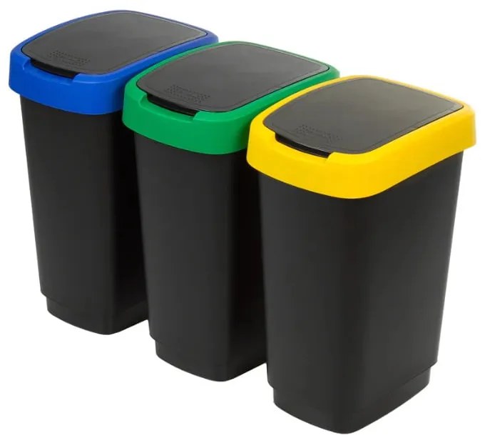 Čierne odpadkové koše v súprave 3 ks na triedený odpad z recyklovaného plastu 25 l Twist – Rotho