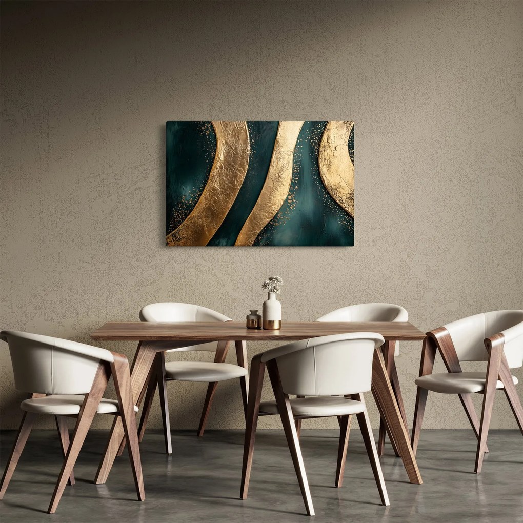 Obraz - Zelená abstrakcia so zlatom I. (90x60 cm)