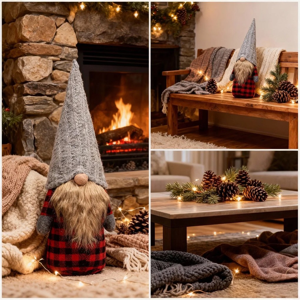 Vánoční skřítek ELF 055 - 40 cm šedý/červený