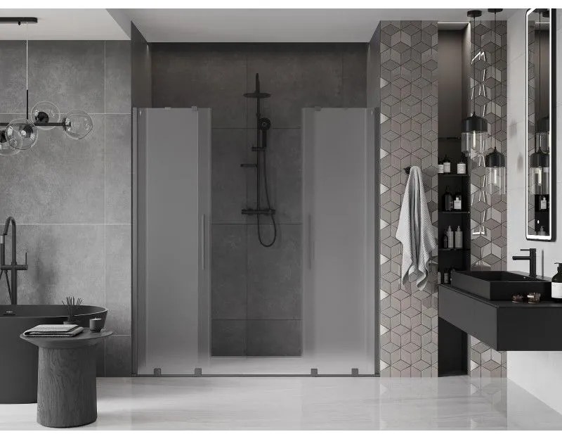 Mexen Velar Duo, posuvné sprchové dvere do otvoru 200 cm, 8mm sklo námraza, grafit brúsený, 871-200-000-32-66