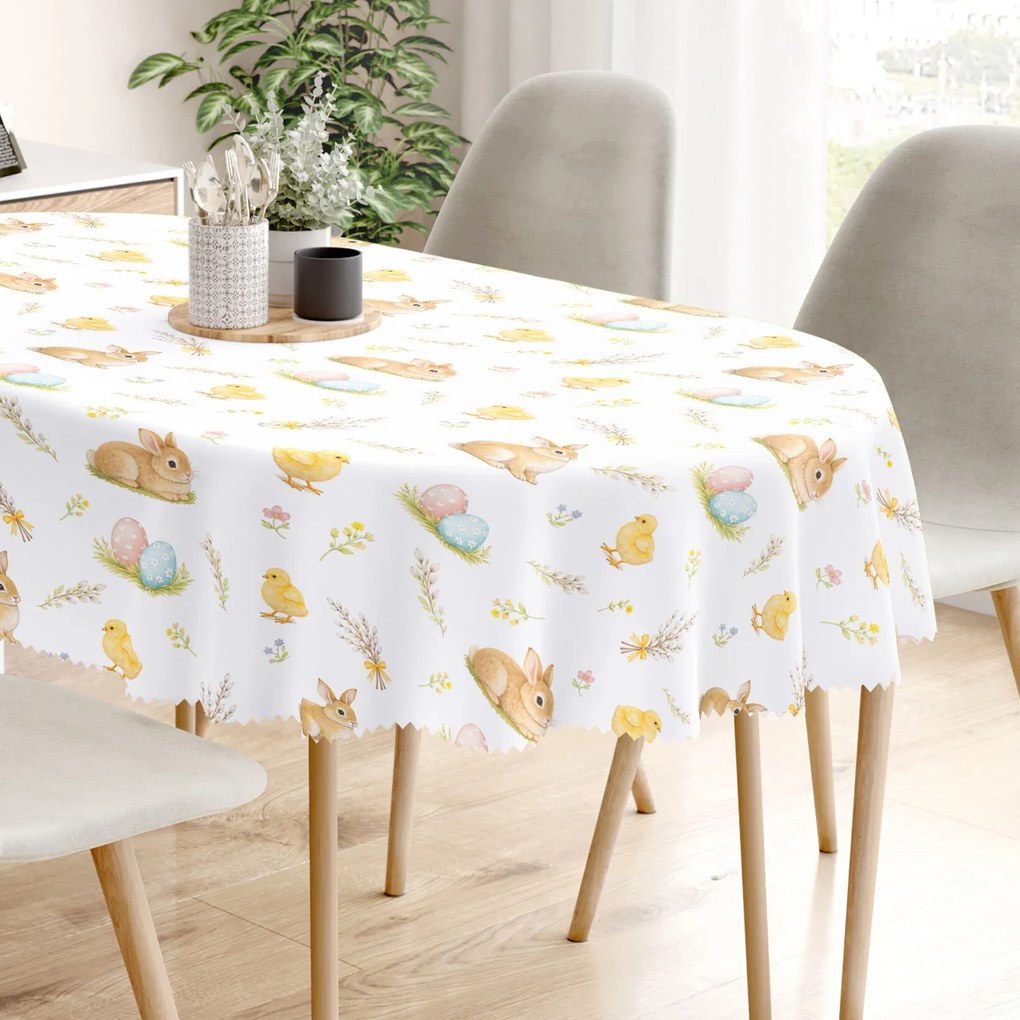 Goldea veľkonočný oválny teflónový obrus - veselá veľká noc 140 x 180 cm