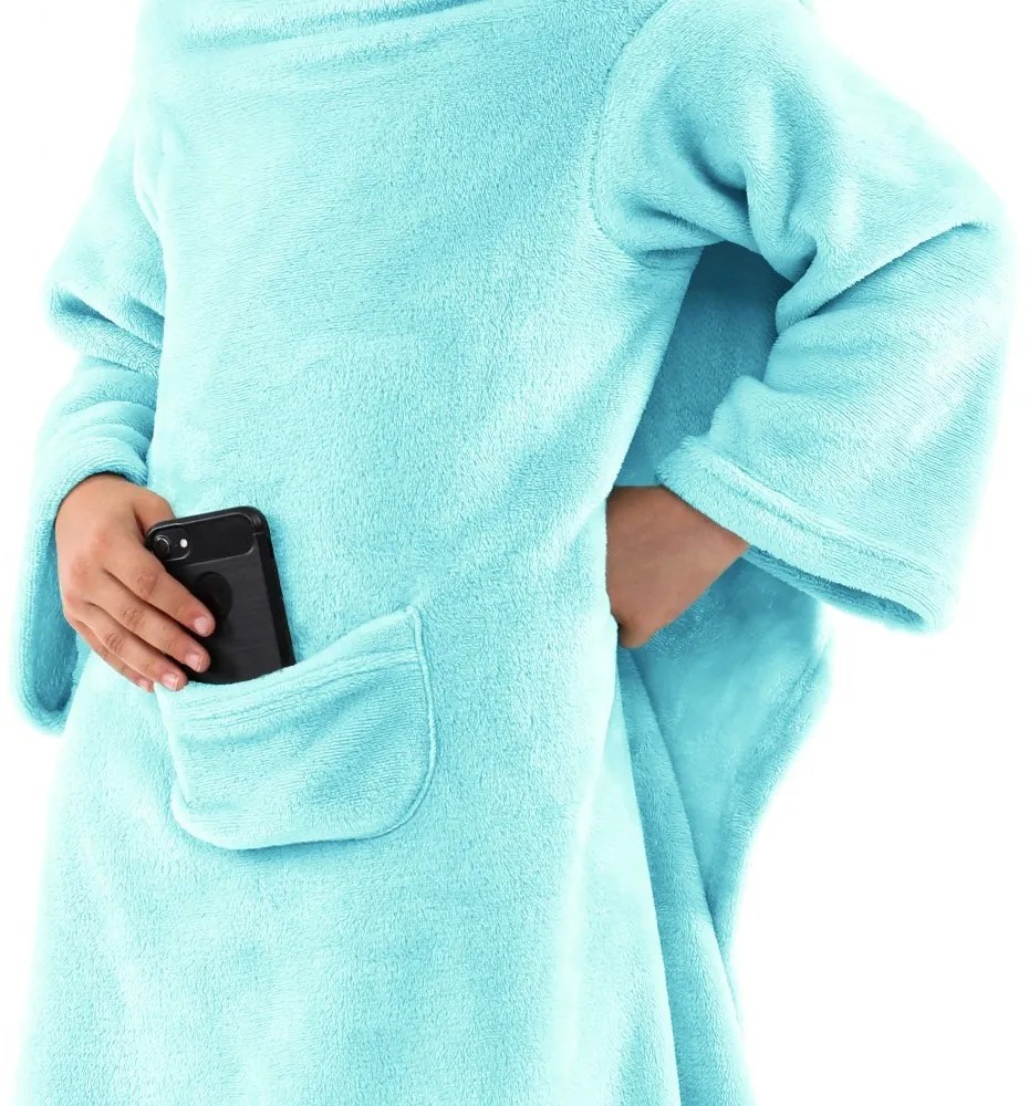 Detská deka s rukávmi DecoKing Lazy tyrkysová