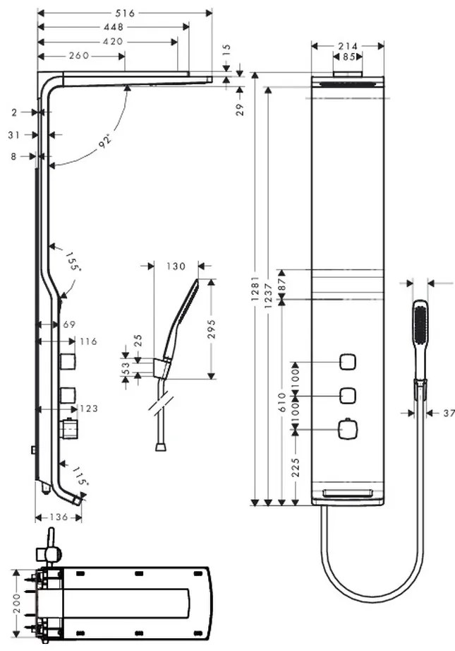 Hansgrohe Raindance, sprchový panel Lift 180 2jet na stenu, biela/chrómová, HAN-27008400