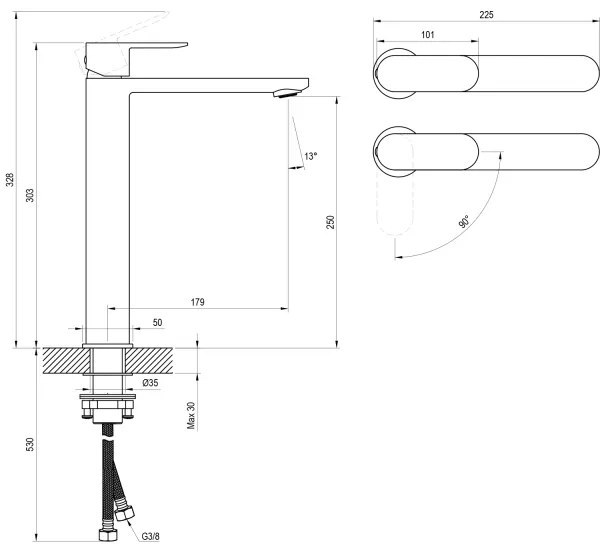 Ravak X070461 - Umývadlová batéria CHROME 30 cm čierna