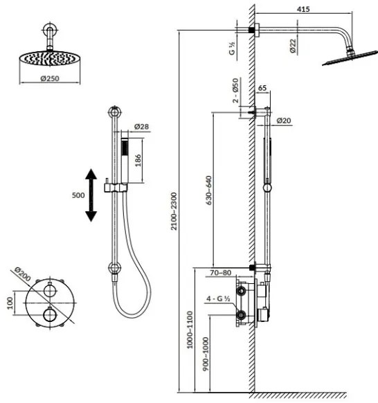 Cersanit S952-033 - Sprchová sada s termostat. podomietkovou batériou ZEN čierna