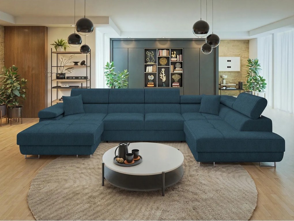 Rohová sedačka U Terazuro Bis S (tmavomodrá) (s úl. priestorom) (p)