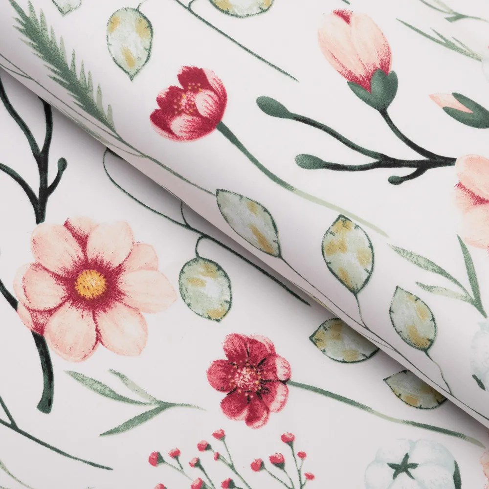 Biante Bavlnený behúň na stôl Sandra SA-747 Lúčne kvety na bielom 35x180 cm