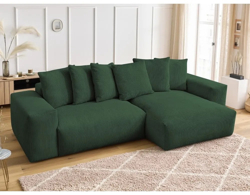 Zelená menčestrová rozkladacia/s úložným priestorom rohová pohovka Voltaire – Bobochic Paris