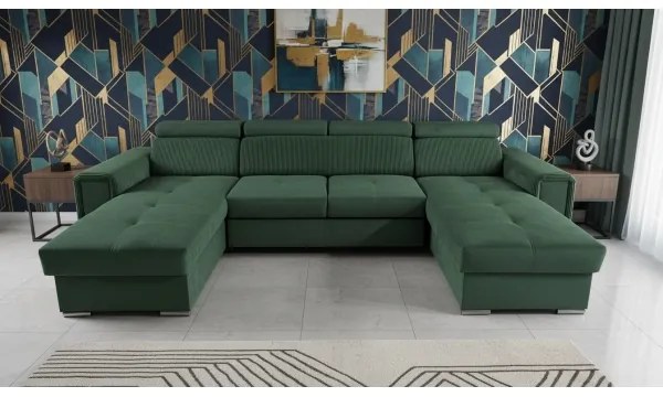 Rozkladacia sedacia súprava SALVADA do U so zeleným poťahom a úložným priestorom