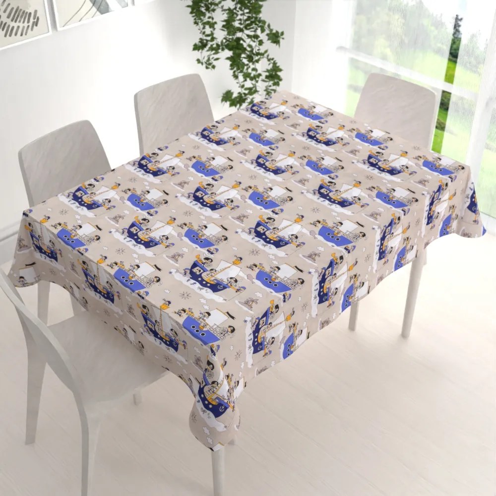 Biante Detský bavlnený obdĺžnikový obrus Sandra SA-022 Piráti na mori 120x180 cm