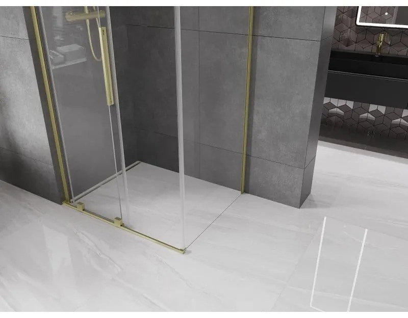 Mexen Velar L, sprchový kút s posuvnými dverami 120 x 85 cm, 8mm číre sklo, zlatá matná, 871-120-085-03-55