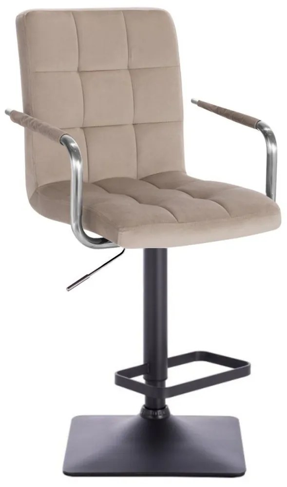 LuxuryForm DESIGN Barová stolička VERONA VELUR na čiernej hranatej podstave - latte