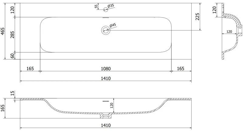 Mexen Rivel, kúpeľňová skrinka 140 cm s umývadlom Vela, 1 zásuvka, drážkovaná, grafitová matná/biela matná, 91A20-14023-1-BF66-W23M0