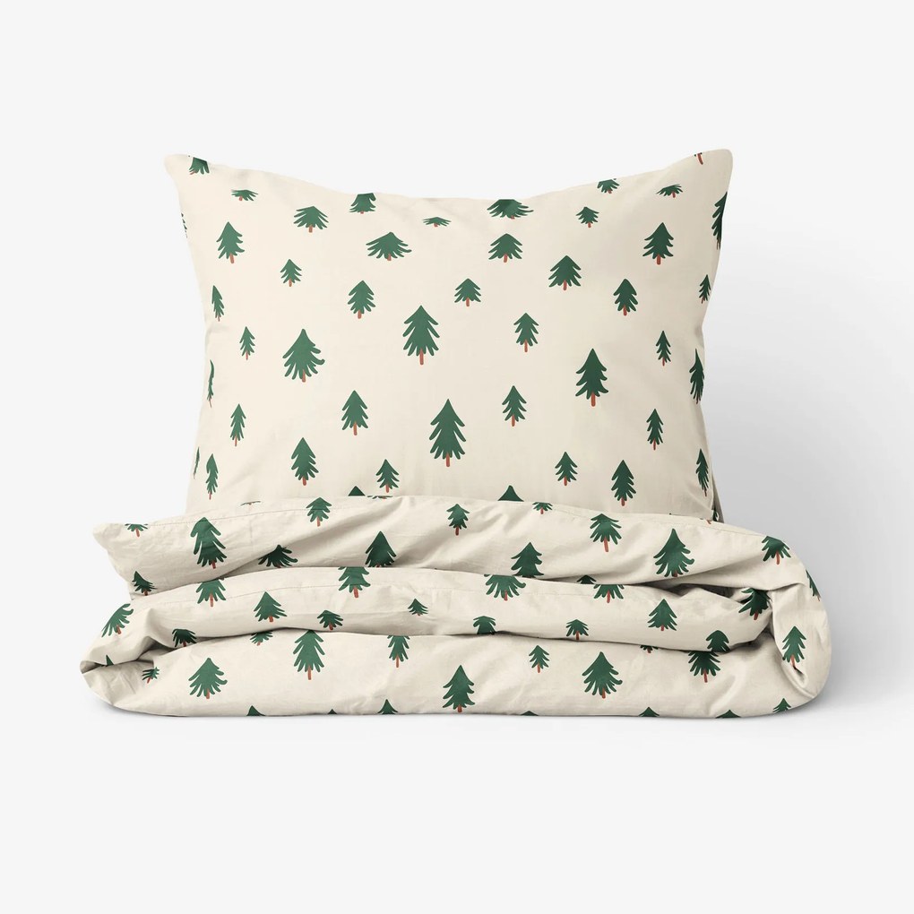 Goldea bavlnené posteľné obliečky - stromčeky na režnom 140 x 200 a 70 x 90 cm